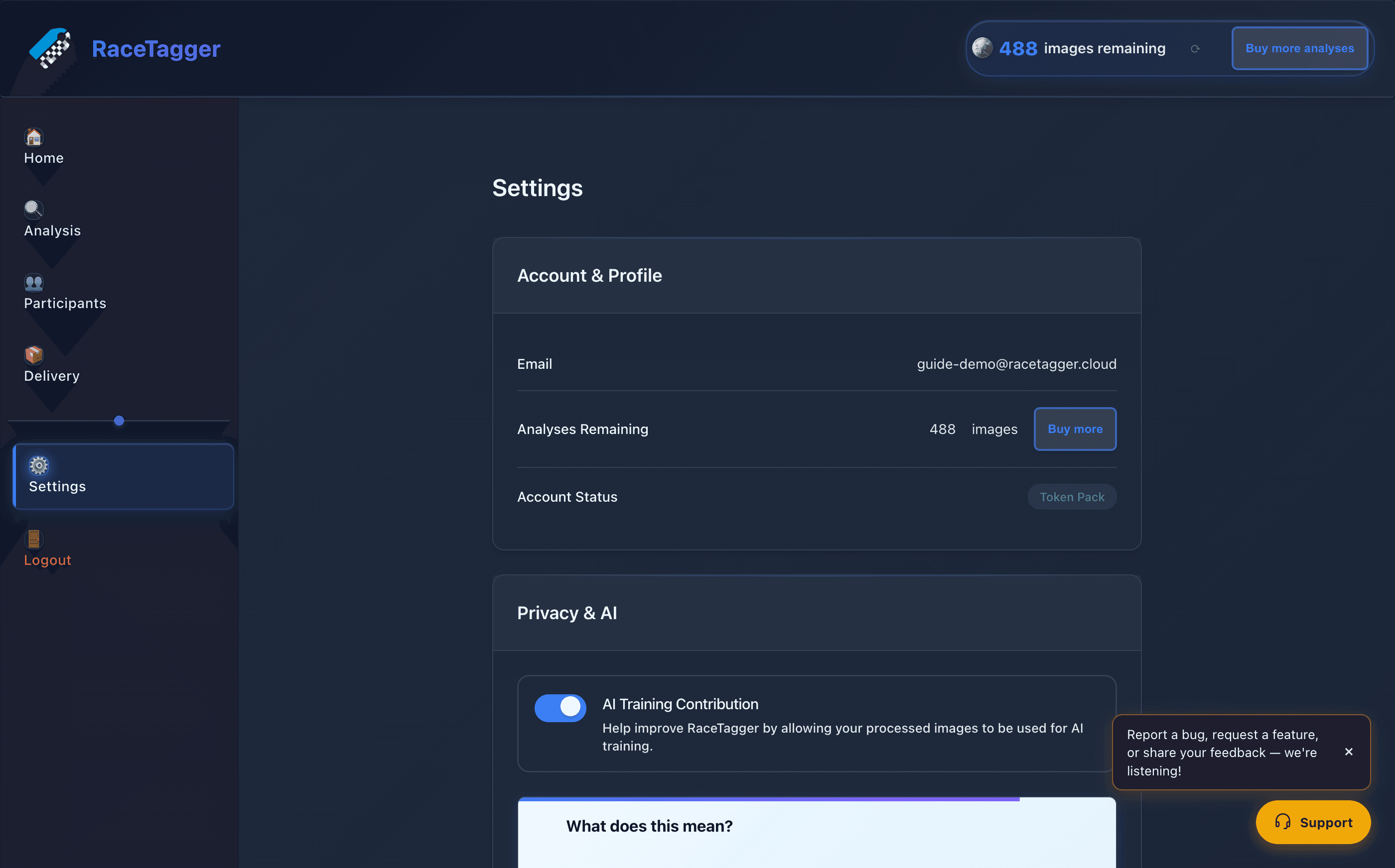 settings screen